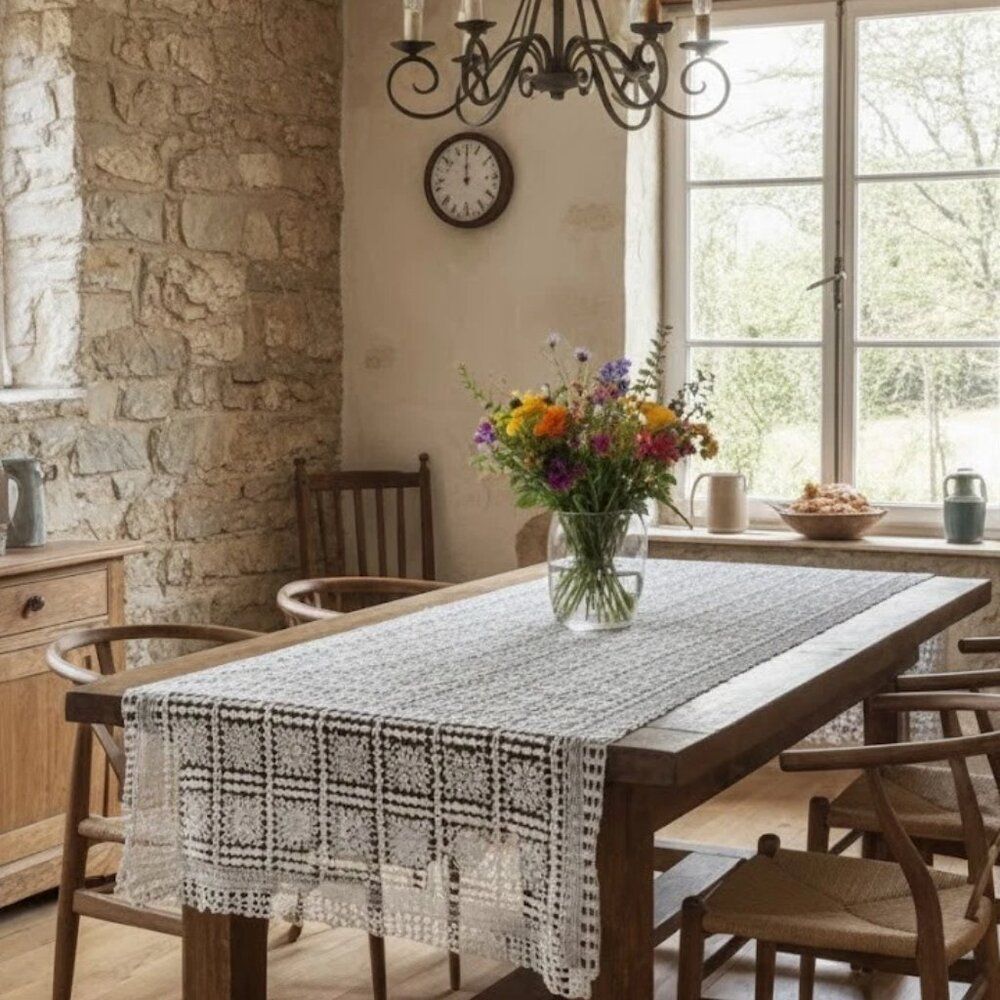 White Handmade Crocheted Tablecloth 47x28 Inches | Vintage Style Lace, COTTON